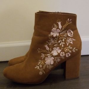 Brown Floral Ankle Boots